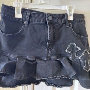Women’s Black Ruffle Denim Mini Skirt